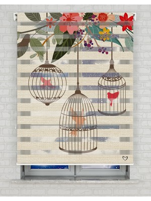 AD Home Kafes ve Kuşlar Baskılı Zebra Perde - Gece Gündüz - Salon Perdesi, Mutfak Perdesi | Kokusuz Mürekkeple Basılmış  Zebra Perdeler ile Sende Tarzını Yansıt! | 1 Dakikada Pratik Montaj