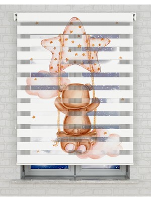 AD Home Bulutlar Üzerinde Yıldız ve Sallanan Ayıcık Baskılı Zebra Perde - Gece Gündüz - Bebek Odası Perdesi | Kokusuz Mürekkeple Basılmış  Zebra Perdeler ile Sende Tarzını Yansıt! | 1 Dakikada Pratik Montaj