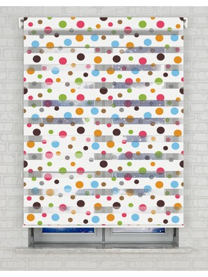 AD Home Renkli Puantiyeler Baskılı Zebra Perde - Gece Gündüz Kullanıma Uygundur - Salon Perdesi | Kokusuz Mürekkeple Basılmış  Zebra Perdeler ile Sende Tarzını Yansıt! | 1 Dakikada Pratik Montaj