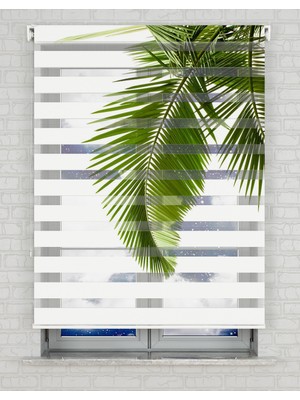 AD Home Palmiye Yaprakları Baskılı Zebra Perde - Gece Gündüz Kullanıma Uygundur - Mutfak Perdesi | Kokusuz Mürekkeple Basılmış  Zebra Perdeler ile Sende Tarzını Yansıt! | 1 Dakikada Pratik Montaj