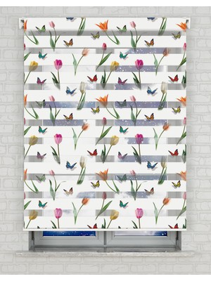 AD Home Lale ve Kelebekler Baskılı Zebra Perde - Gece Gündüz Kullanıma Uygundur - Salon Perdesi | Kokusuz Mürekkeple Basılmış  Zebra Perdeler ile Sende Tarzını Yansıt! | 1 Dakikada Pratik Montaj