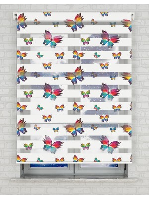 AD Home Renkli Kelebekler Baskılı Zebra Perde - Gece Gündüz Kullanıma Uygundur - Mutfak Perdesi | Kokusuz Mürekkeple Basılmış  Zebra Perdeler ile Sende Tarzını Yansıt! | 1 Dakikada Pratik Montaj