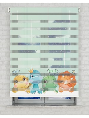 AD Home Şirin Yavru Dinazorlar Baskılı Zebra Perde - Gece Gündüz - Çocuk Odası Perdesi | Kokusuz Mürekkeple Basılmış  Zebra Perdeler ile Sende Tarzını Yansıt! | 1 Dakikada Pratik Montaj