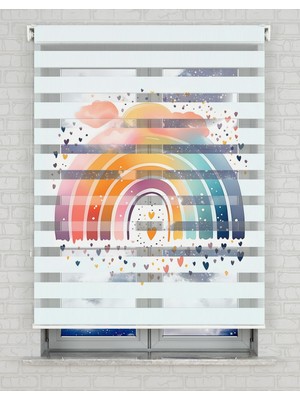 AD Home Renkli Gökkuşağı Suluboya Baskılı Zebra Perde - Gece Gündüz - Bebek Odası Perdesi | Kokusuz Mürekkeple Basılmış  Zebra Perdeler ile Sende Tarzını Yansıt! | 1 Dakikada Pratik Montaj