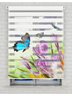 AD Home Turkuaz Kelebek ve Çiçekler Baskılı Zebra Perde - Gece Gündüz - Mutfak Perdesi | Kokusuz Mürekkeple Basılmış  Zebra Perdeler ile Sende Tarzını Yansıt! | 1 Dakikada Pratik Montaj