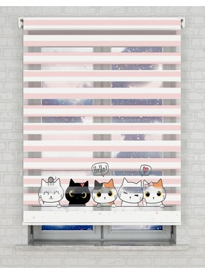 AD Home Sevimli Kediler Vektör Baskılı Zebra Perde - Gece Gündüz - Çocuk Odası Perdesi | Kokusuz Mürekkeple Basılmış  Zebra Perdeler ile Sende Tarzını Yansıt! | 1 Dakikada Pratik Montaj