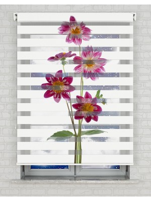 AD Home Mor Çiçekler Baskılı Zebra Perde - Gece Gündüz Kullanıma Uygundur - Mutfak Perdesi | Kokusuz Mürekkeple Basılmış  Zebra Perdeler ile Sende Tarzını Yansıt! | 1 Dakikada Pratik Montaj
