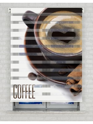 AD Home Coffee Kalp Fincan Baskılı Zebra Perde - Gece Gündüz Kullanıma Uygundur - Mutfak Perdesi | Kokusuz Mürekkeple Basılmış  Zebra Perdeler ile Sende Tarzını Yansıt! | 1 Dakikada Pratik Montaj