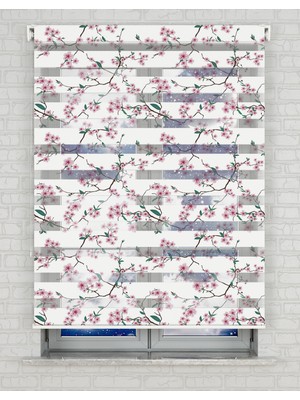 AD Home Pembe Çiçekler ve Dallar Baskılı Zebra Perde - Gece Gündüz - Mutfak Perdesi | Kokusuz Mürekkeple Basılmış  Zebra Perdeler ile Sende Tarzını Yansıt! | 1 Dakikada Pratik Montaj