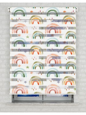 AD Home Renkli Gökkuşağı Suluboya Baskılı Zebra Perde - Gece Gündüz - Bebek Odası Perdesi | Kokusuz Mürekkeple Basılmış  Zebra Perdeler ile Sende Tarzını Yansıt! | 1 Dakikada Pratik Montaj