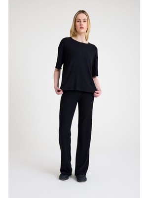 Cotenconcept Cepsiz Bol Kesim Fitilli Dökümlü Ikili Tişört ve Pantolon Takımı