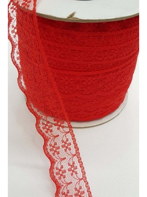 İpek Hobi  Kırmızı  Renk 2 Cm Tek Sıra Gipürlü Dantel Kurdela  5 Adet