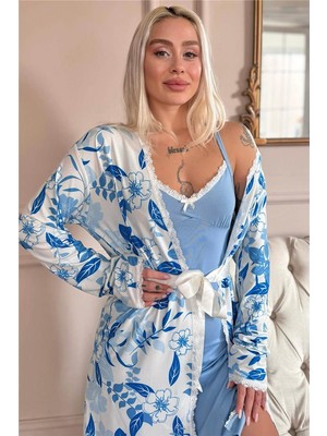 Mavi Noir Exclusive Örme Sabahlıklı Gecelik Kadın Pijama Takımı