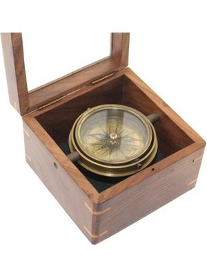 Dervis'İN Ahşap Kutulu Pirinç Pusula Model 14