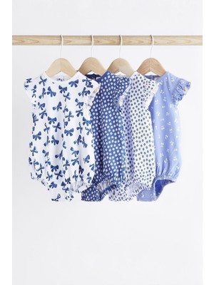 Next Baby % 100 Pamuklu Mavi Çiçek Desenli 4’lü Romper Set