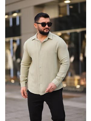 Thmany Erkek Keten Müslin % Pamuk Düğmeli Gömlek Yaka