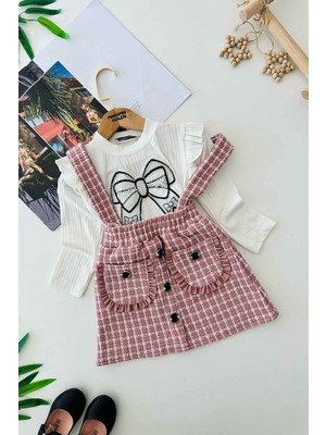 Miniğimin Cicileri Tüvit Jileli Taşlı Kurdale Desenli Kız Çocuk 2 li takım - Pembe