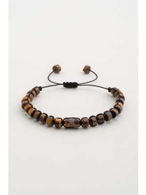 So CHIC Doğal Kaplan Gözü Taşlı Ayarlanabilir Erkek Gümüş Bileklik