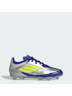 adidas F50 League Messi Çocuk Gri Çim Saha Kramponu HybridTouch Malzeme ile Hız ve Konfor