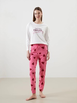 LC Waikiki Lcw Dream Pembe Beli Lastikli Desenli Kadın Jogger Pijama Alt T T