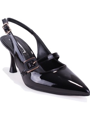 Dagoster DZA07-108525641 Siyah Rugan Klasik Topuklu Kadın Ayakkabı