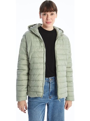 LC Waikiki Lcwaıkıkı Classic Yeşil Kapüşonlu Kadın Şişme Mont T T