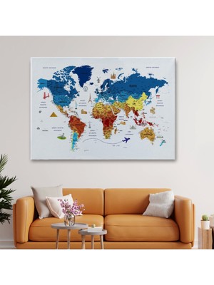 Marsilyan- Türkçe Dünya Haritası Son Derece Ayrıntılı Eğitici ve Sembollü Kanvas Tablo 3166