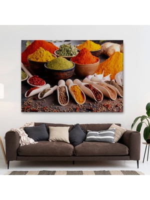Marsilyan- Mutfak Masasın Da Baharatlar Dekoratif Kanvas Duvar TABLOSU-3518