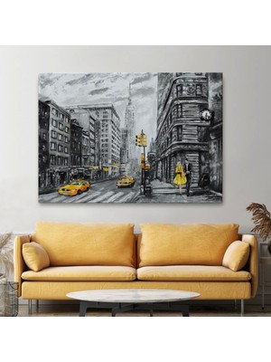 Marsilyan- New York Sokakları ve Sarı Taksi Yağlıboya Görünüm TABLO-3500