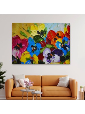 Marsilyan- Renkli Çiçekler Yağlıboya Görünüm Dekoratif Kanvas Duvar TABLOSU-3666