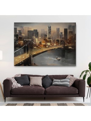 Marsilyan- New York Nehir ve Köprü Manzarası Duvar TABLOSU-3733