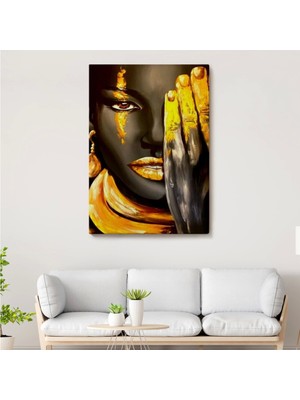 Marsilyan- Siyah Kadın Baskılı Afrikalı Kadın Kanvas Duvar TABLOSU-5264