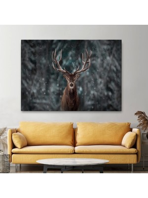Marsilyan- Ren Geyiği ve Kar Kanvas Tablo, Ren Geyiği Kış Ormanı TABLO-5370