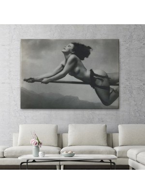 Marsilyan- Süpürgeye Binen Çıplak Cadı Tablo, Cadılar Bayramı Gotik Tablo, William MORTENSEN-5395