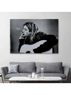 Marsilyan- Kurt Cobain Sigara Içen Ünlü Baskı Duvar Sanatı Kanvas Tablo, Nirvana BASKI-5405