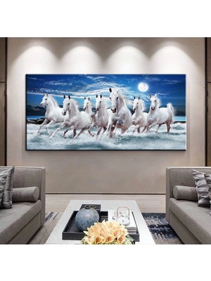Dekoratif Baskı Koşan Beyaz Atlar Kanvas Tablo
