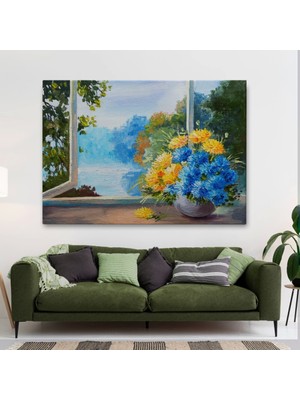 Marsilyan- Pencere Kenarıdaki Çiçek Buketi Kanvas Duvar TABLOSU-3453