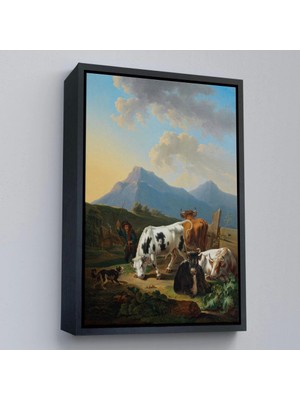 Marsilyan- Çerçeveli Johann Dallinger - Boğa ve Inekleriyle Genç Çiftçi Tablosu --8077