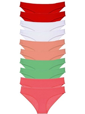 Mbb E-Ticaret 10 Adet Süper Eko Set Likralı Kadın Slip Külot Kırmızı Beyaz Pudra Yeşil Fuşya