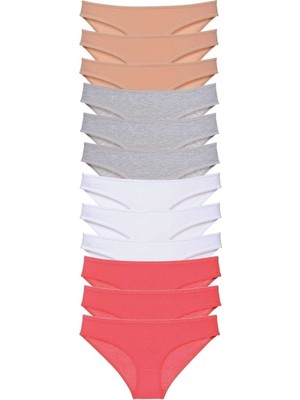 Mbb E-Ticaret 12 Adet Süper Eko Set Likralı Kadın Slip Külot Ten Gri Beyaz Fuşya