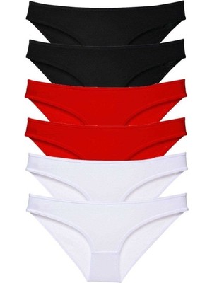Mbb E-Ticaret 6 Adet Süper Eko Set Likralı Kadın Slip Külot Siyah Kırmızı Beyaz