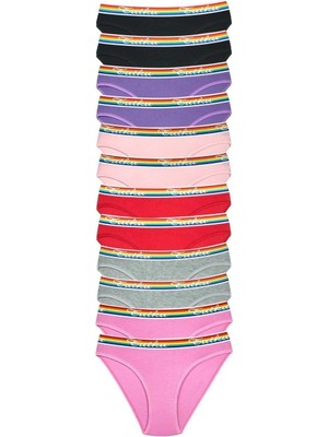 Mbb E-Ticaret 12 Adet Beli Renkli Lastik Pamuklu Kadın Slip Tutku Külot