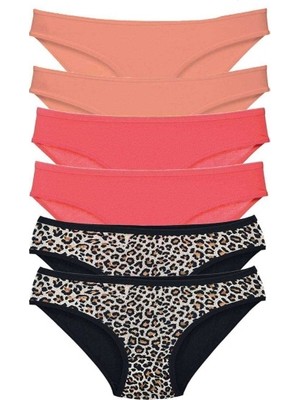 Mbb E-Ticaret 6 Adet Likralı Kadın Slip Külot Leopar Pudra Fuşya