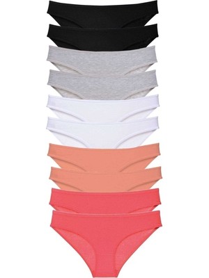 Mbb E-Ticaret 10 Adet Süper Eko Set Likralı Kadın Slip Külot Siyah Gri Beyaz Pudra Fuşya