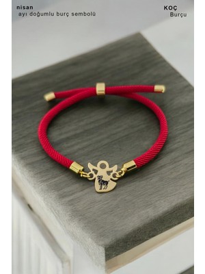 14 Ayar Plakalı Altın Özel Mevlana Figürlü, Kırmızı Örgü Det Ayıyla Burçlar Sembollü Bileklik, Şık Tasarımıyla Gençlere ve Ergenlere Özel Zarif Bir Hediye!