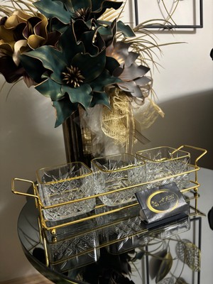 Ars Paşabahçe Timeless Yaldızlı Kare Kase Metal Gold Standlı 3,lü Çerezlik,şekerlik,sunumluk,tabak