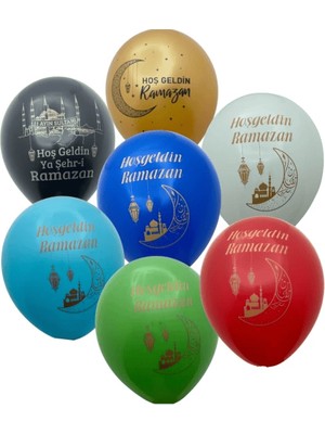 DeBu 100 Adet Hoş Geldin Ramazan Yazılı Kaliteli 30  cm  Helyum Uyumlu Balon