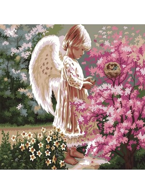 Marsilyan- Kanvas Düş Bahçesinde Bir Melek Sayılarla Boyama Seti  Kasnaklı