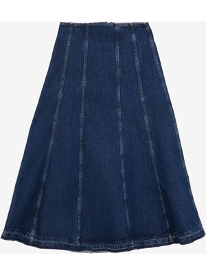 Denim Trip Flare A-Line Fit Midi Boy Orta İndigo Kadın Jean Etek