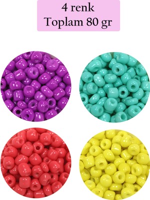 Just Cheap Store Dökme Cam Kum Boncuk Büyük Boy (6/0) 4 mm - 4 Renk - Toplam 80 Gram - BNC411